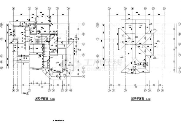 佛山市欣韵家园小区395平米三层混合结构别墅平立剖面设计CAD图纸-图二