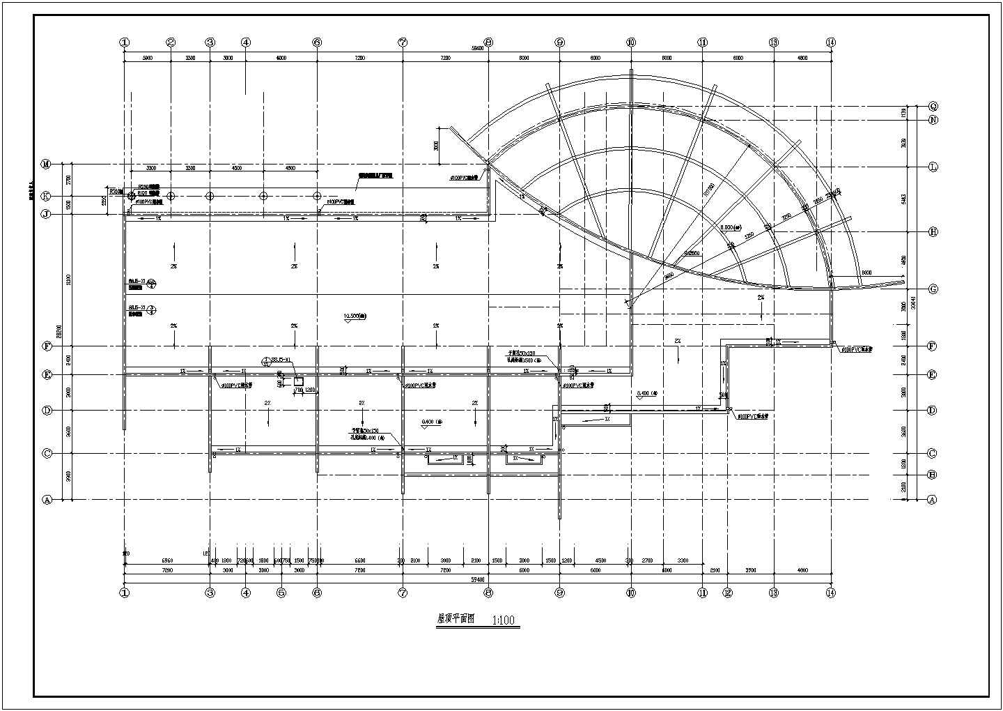 某二层框架结构娱乐中心设计cad详细建筑施工图