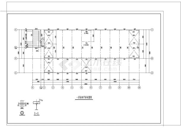 某小学教学楼屋顶结构建筑设计CAD施工图纸-图一