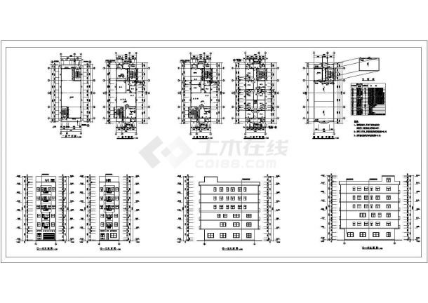 某六层框架结构私人高档住宅楼设计CAD全套建筑施工图纸（标注详细）-图一