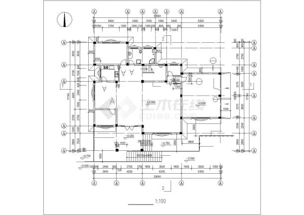 沈阳某小区430平米3层框混结构高档别墅建筑设计CAD图纸（含阁楼）-图二