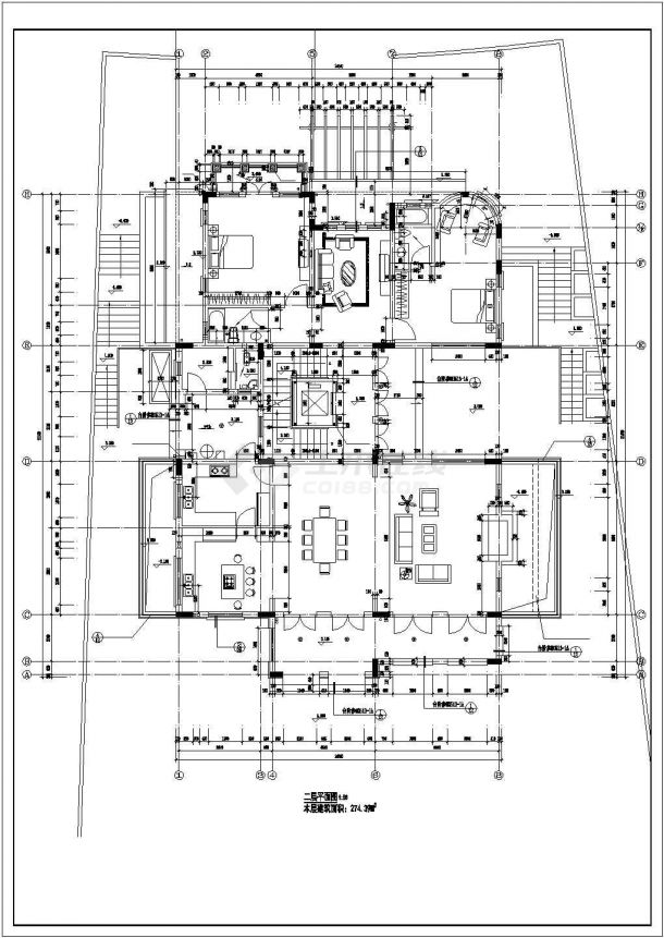 湖州市某别墅区860平米3层框架结构豪华别墅全套建筑设计CAD图纸-图二