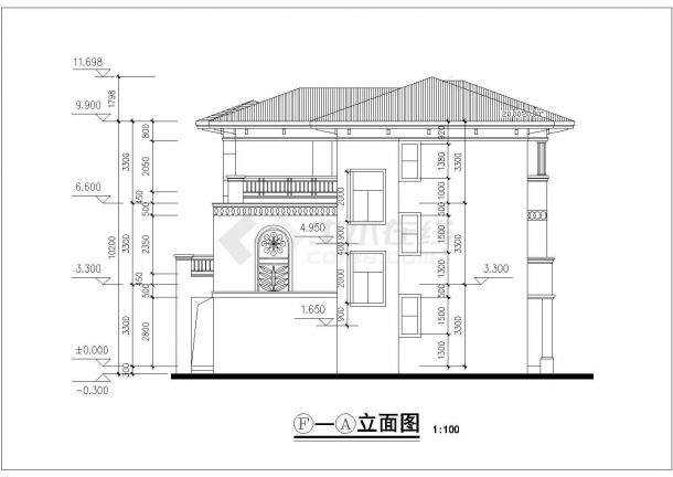 苏州市时代花园小区303平米3层砖混单体别墅建筑设计CAD图纸-图二