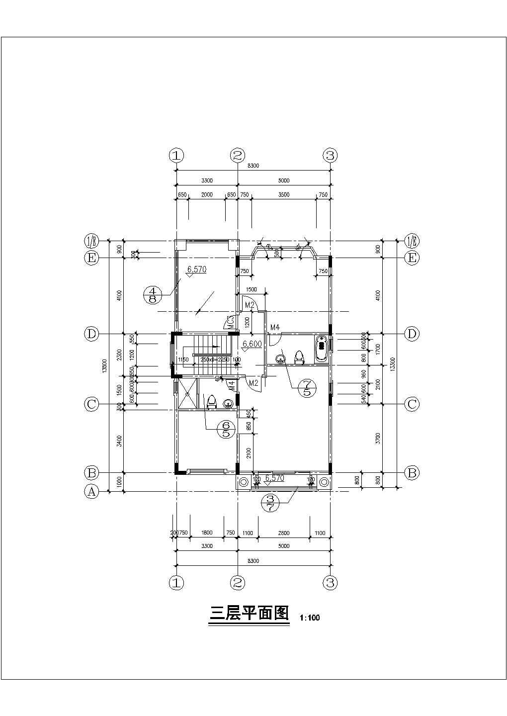 苏州市时代花园小区303平米3层砖混单体别墅建筑设计CAD图纸