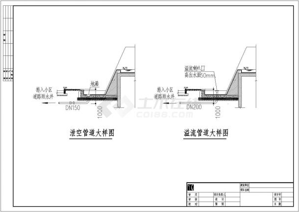 游泳池泄空管道、溢流管道大样图纸-图一