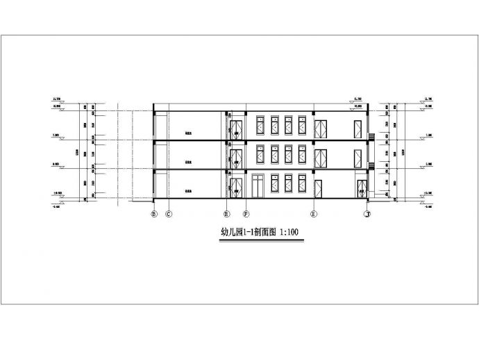 北京某幼儿园2000平米3层框架结构教学楼平立剖面CAD设计图纸_图1