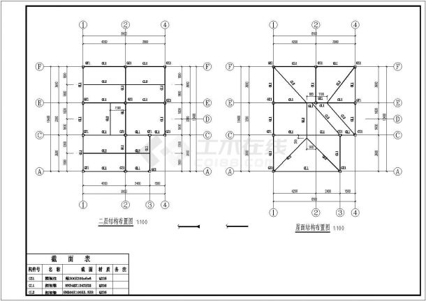 【最新】某二层轻钢别墅结构设计方案CAD图纸-图一