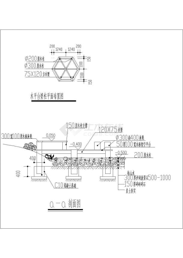 经典常用的公园木栈道建筑设计CAD图纸（8种方案）-图二