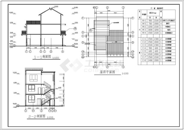 两套三层别墅建施设计CAD图-图二