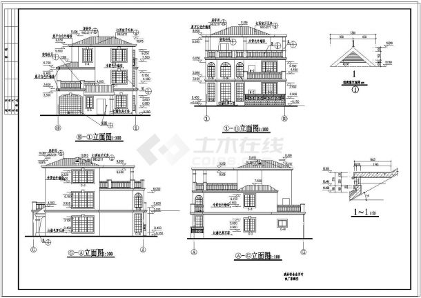 长沙某独栋别墅建筑设计CAD图纸-图二