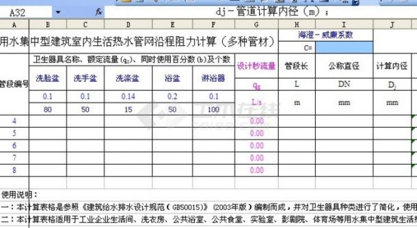 北京某设计院给排水暖通计算表格