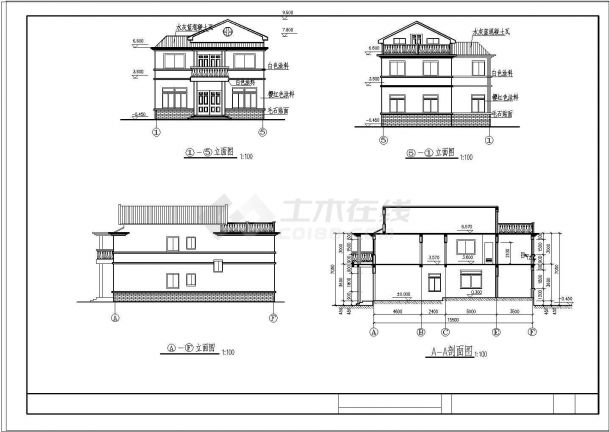 某带阁楼别墅建施设计CAD图纸-图二
