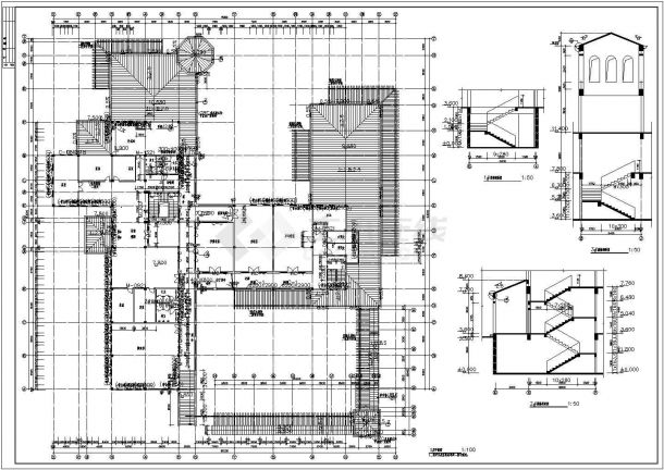 某三层框架结构会所设计cad详细建筑施工图-图二