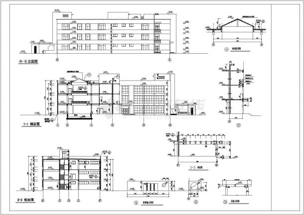 某三层框架结构文化中心楼设计cad 全套建筑施工图（ 含设计说明）-图二