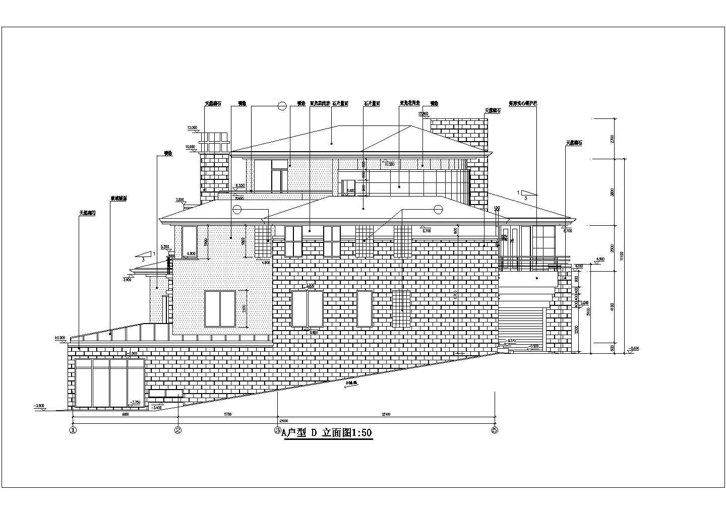 450平米三层框混结构高档别墅平立剖面设计CAD图纸（含地下室）