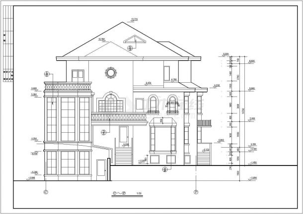 1200平米左右4层框架结构豪华别墅全套建筑设计CAD图纸-图二