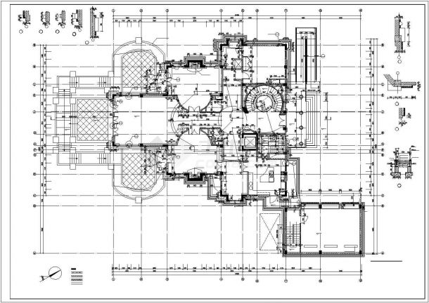 550平米三层框混结构独栋别墅建筑设计CAD图纸（含地下室）-图二