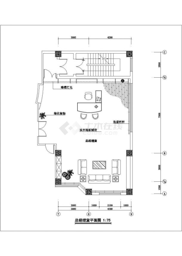 渭南市某高档宾馆大厅室内设计CAD图纸-图二