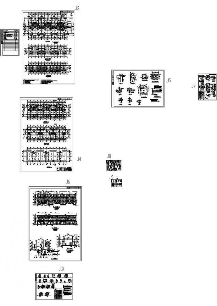 广东某小区三层框架结构连排别墅设计cad全套建筑施工图（标注详细）_图1