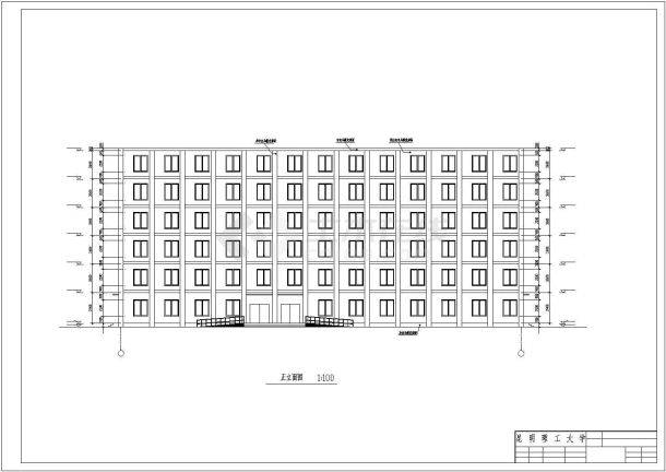 昆明某高校5400平米6层框架结构学生公寓楼平立剖面设计CAD图纸-图二