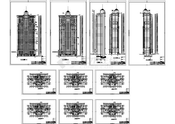 某四户一梯类型高层框架结构住宅楼设计CAD全套建筑施工图纸（甲级院设计）-图一
