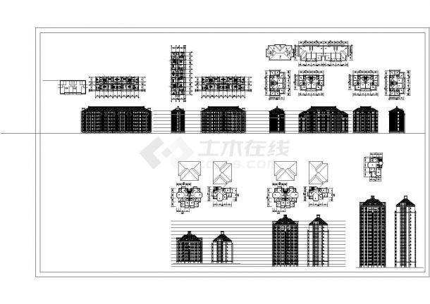 经典高层住宅建筑外立面及平层CAD施工设计图（标注详细）-图一