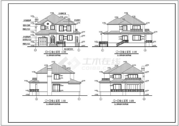 两层现代别墅建筑设计CAD图纸附效果图-图一