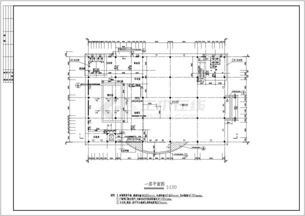 某三层框架结构食堂设计cad全套建筑施工图纸-图一