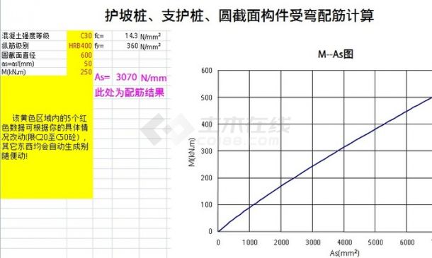 护坡桩、圆截面构件受弯配筋计算