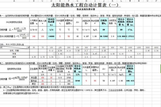 太阳能热水工程自动计算表