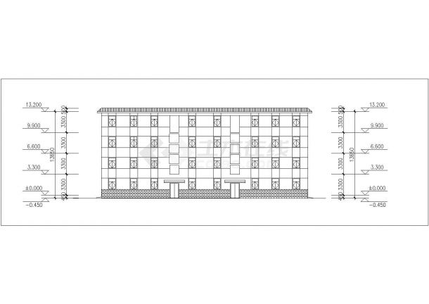 合肥某学校2100平米4层框架结构学生宿舍楼平立剖面设计CAD图纸-图二