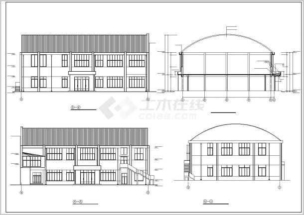 北京某实验中学2层食堂+2层体育馆全套建筑设计CAD图纸-图二