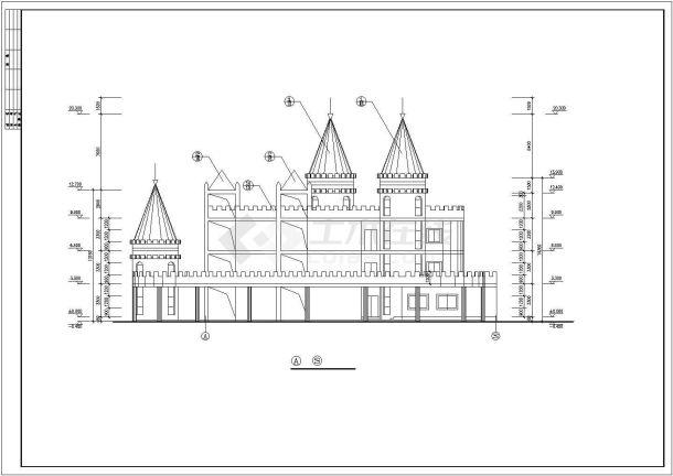 哈尔滨某私立幼儿园2400平米3层框架教学楼平立剖面设计CAD图纸-图二