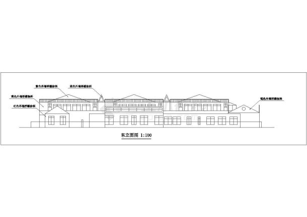 西安市祥云小区幼儿园1300平米2层框架教学楼平立剖面设计CAD图纸-图一