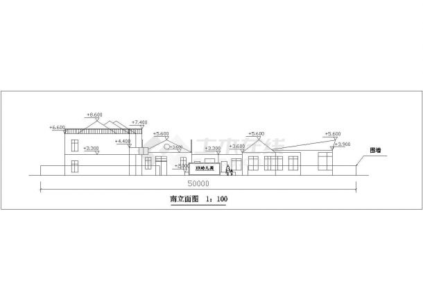 西安市祥云小区幼儿园1300平米2层框架教学楼平立剖面设计CAD图纸-图二