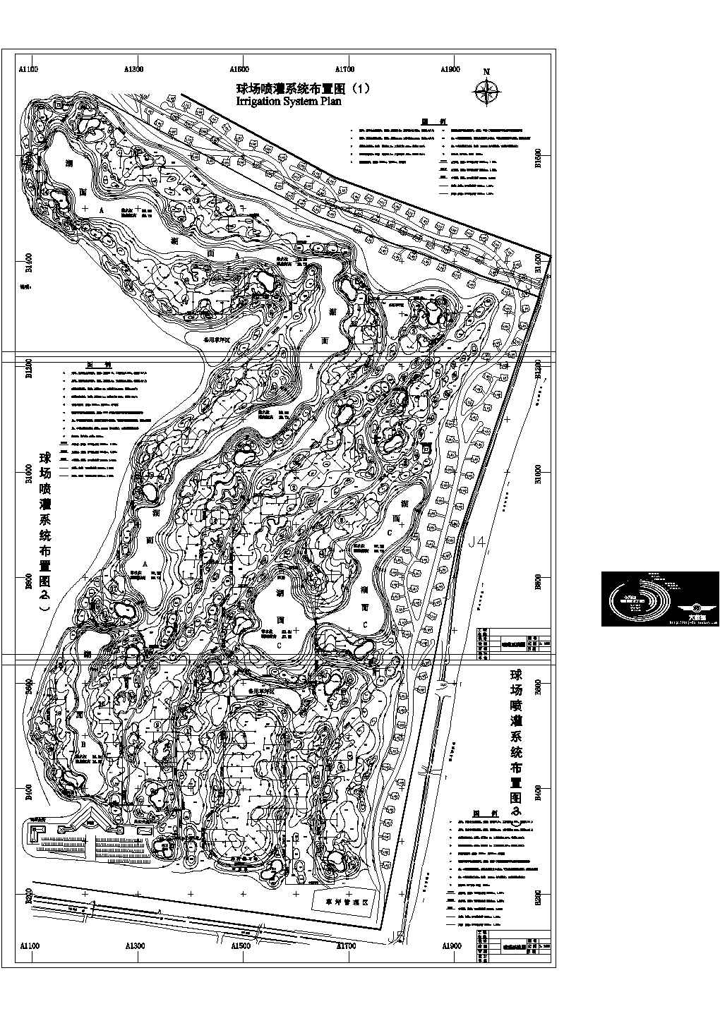 高尔夫球场地形及喷灌系统图.（标注详细）