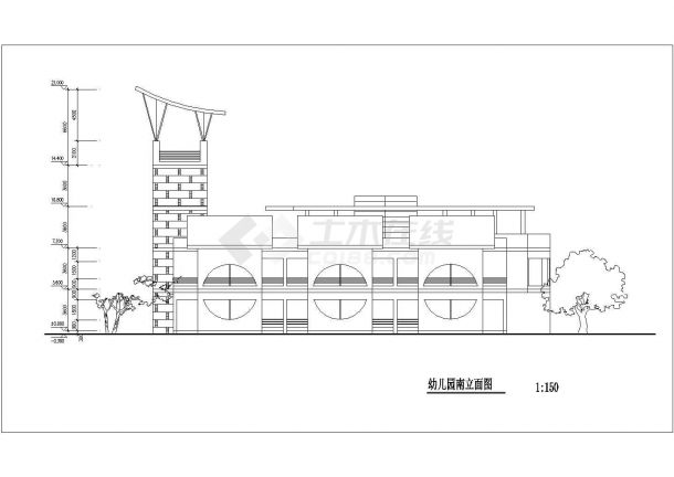 泰州市双语幼儿园1700平米2层框架教学楼平立面设计CAD图纸-图二