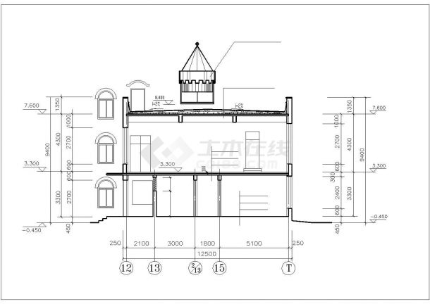 苏州市蠡口幼儿园占地1000平米3层框架结构教学楼建筑设计CAD图纸-图二