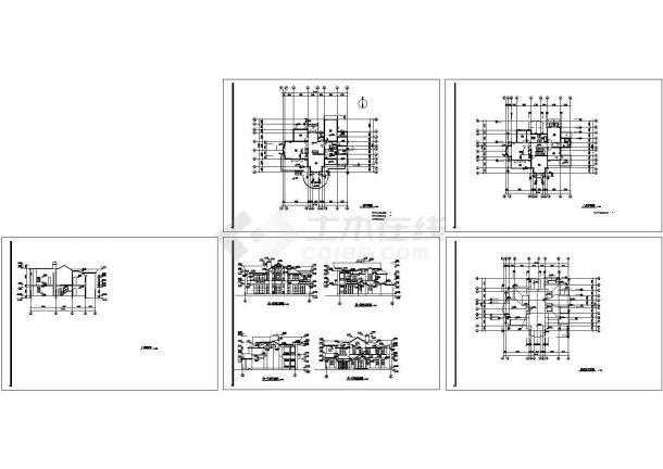 某二层框架结构北美风情别墅（300㎡南入口）设计cad全套建筑方案图（甲级院设计）-图一