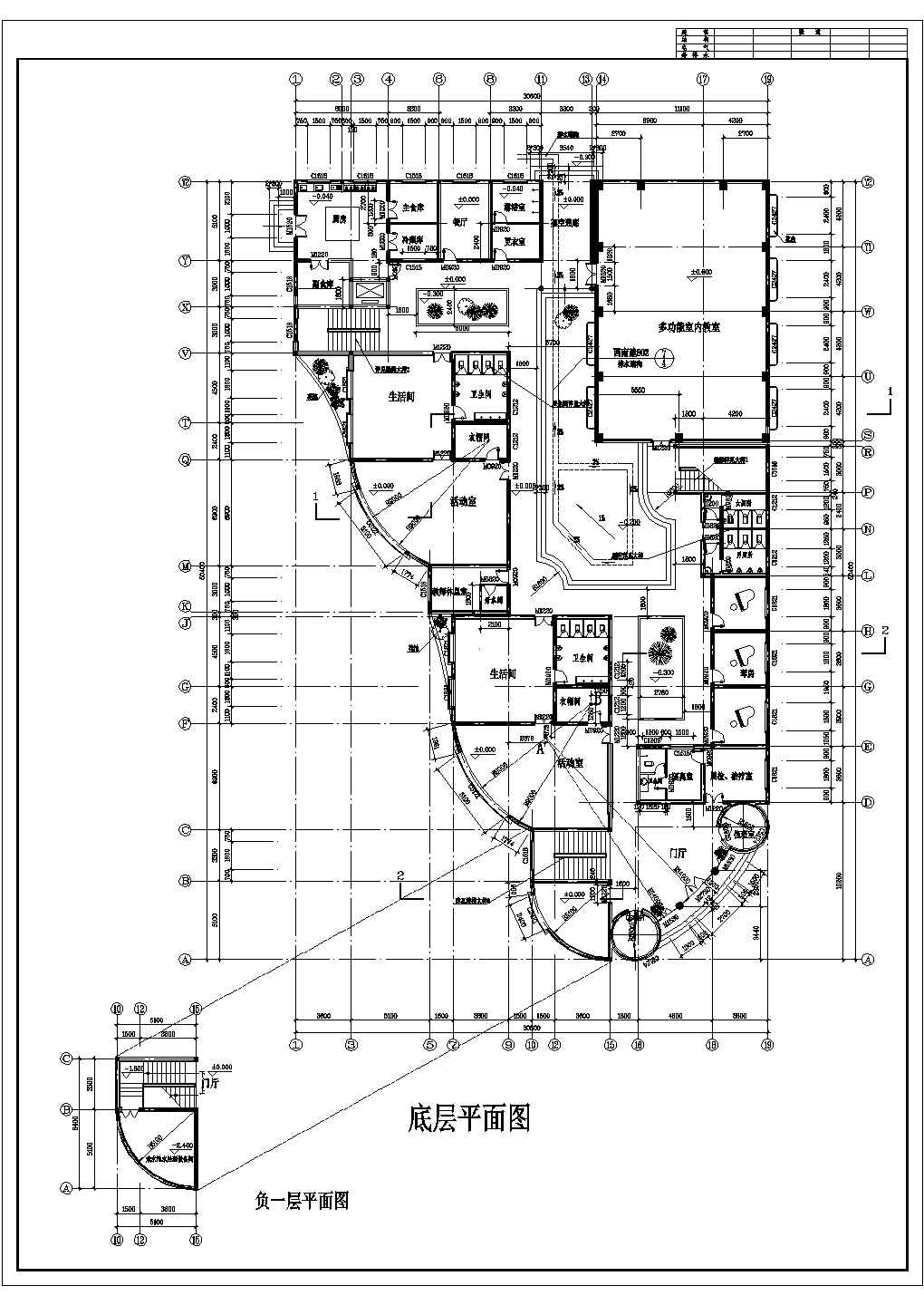 天津市澜溪苑小区幼儿园1800平米3层框架教学楼平立剖面设计CAD图纸