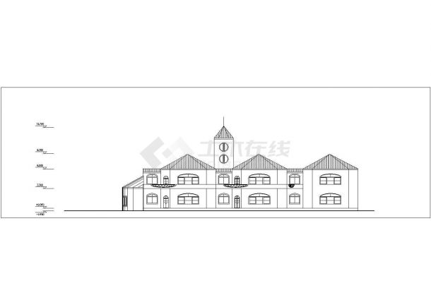 盐城市金色家园小区幼儿园1300平米2层框架教学楼平立剖面设计CAD图纸-图一