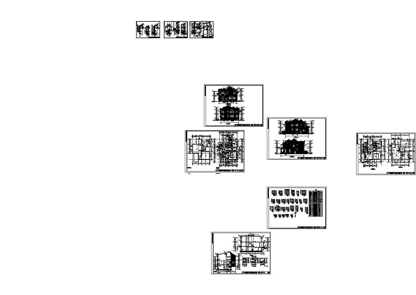 某二层带地下室框架结构古典风格小别墅设计cad全套建筑施工图（标注详细）