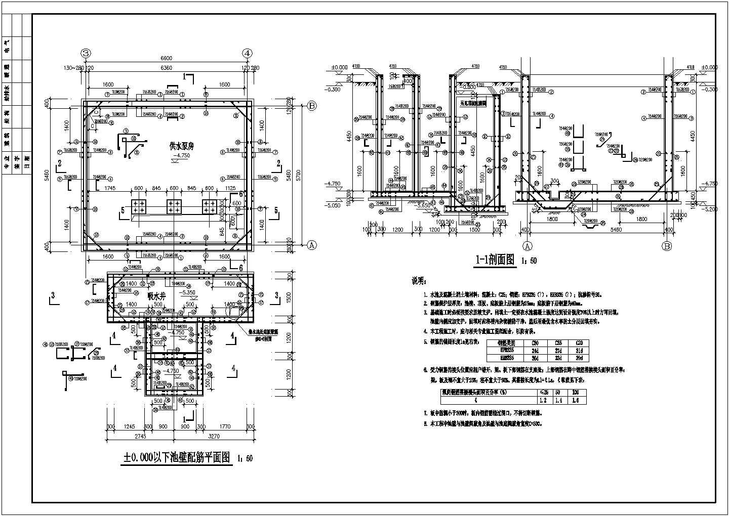 泵房结构设计施工cad图纸（共5张）