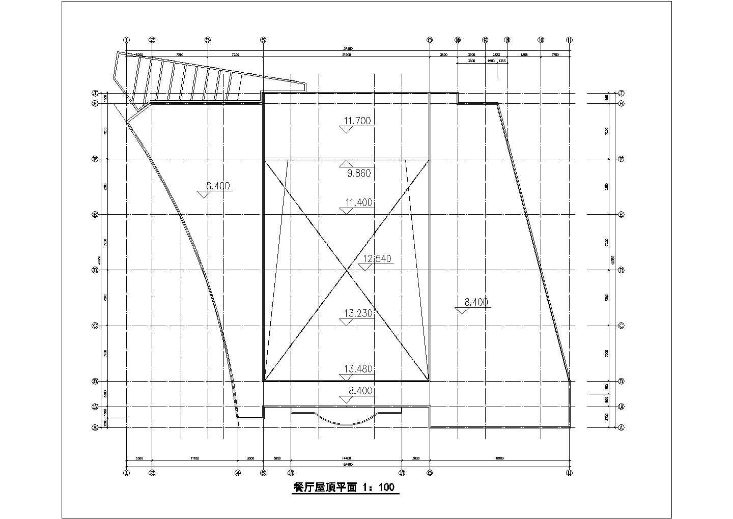 长春市某中学1800平米2层框架结构食堂餐厅平立剖面设计CAD图纸