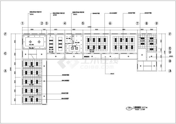 北京某互联网公司1900平米3层框架结构办公楼平顶面装修设计CAD图纸-图一