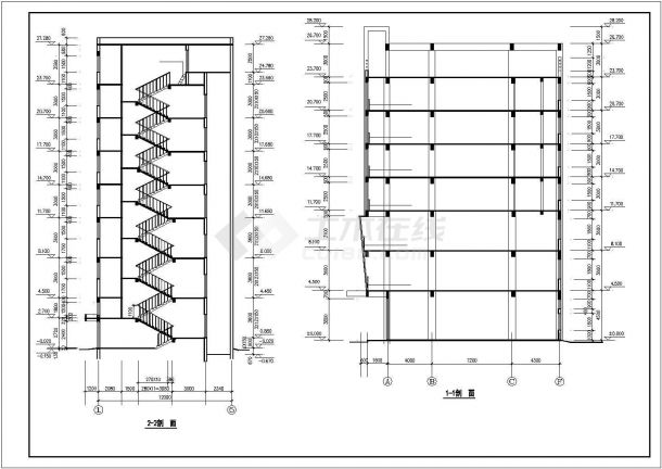 7层现代办公楼建筑施工CAD图纸-图二