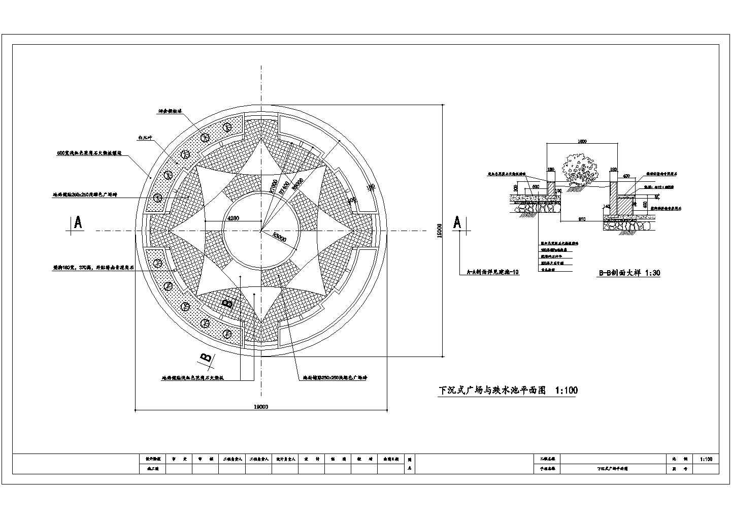 某下沉式广场与跌水池总规划设计详细施工方案CAD图纸