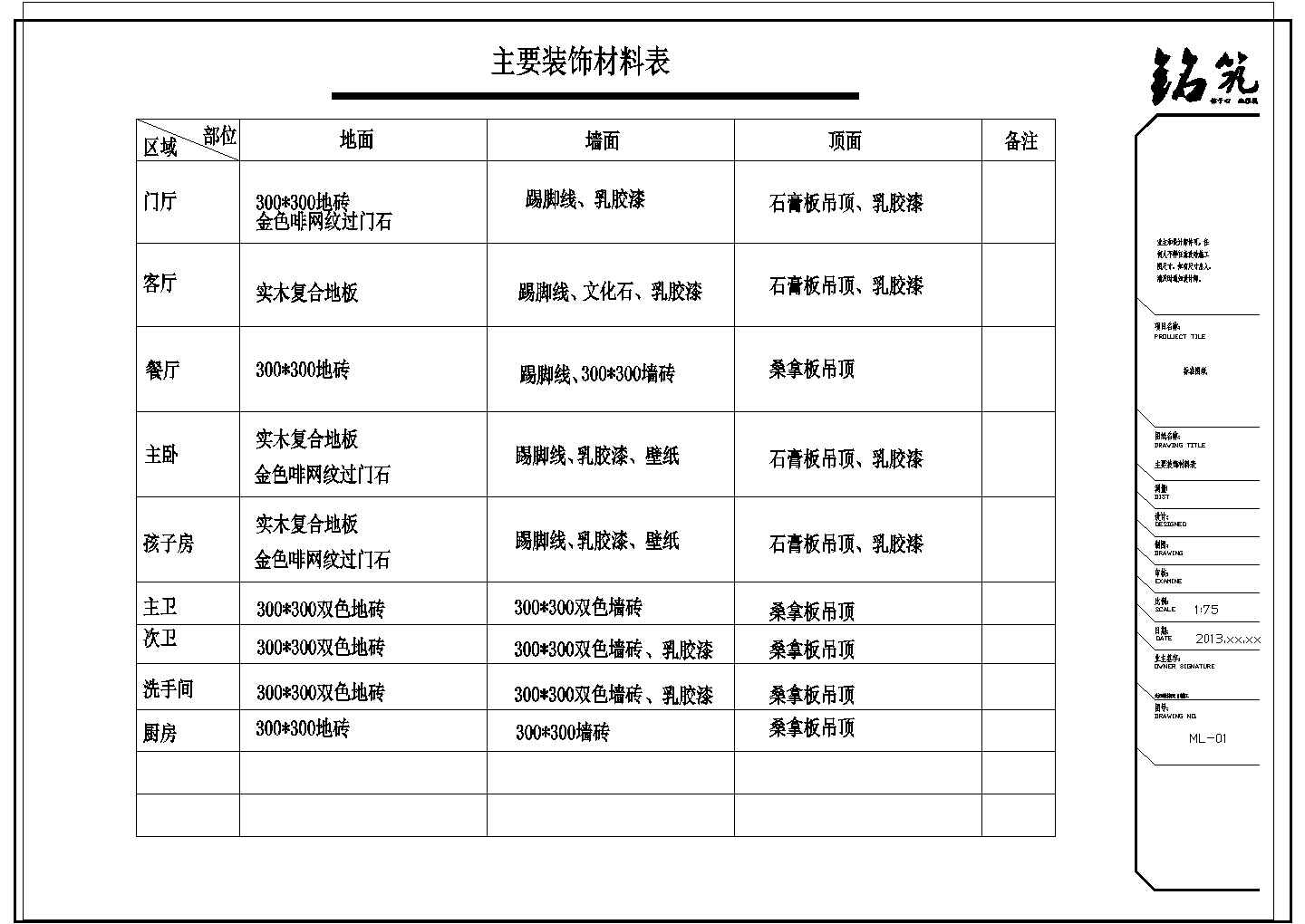 美式-三室两厅住宅装修施工图