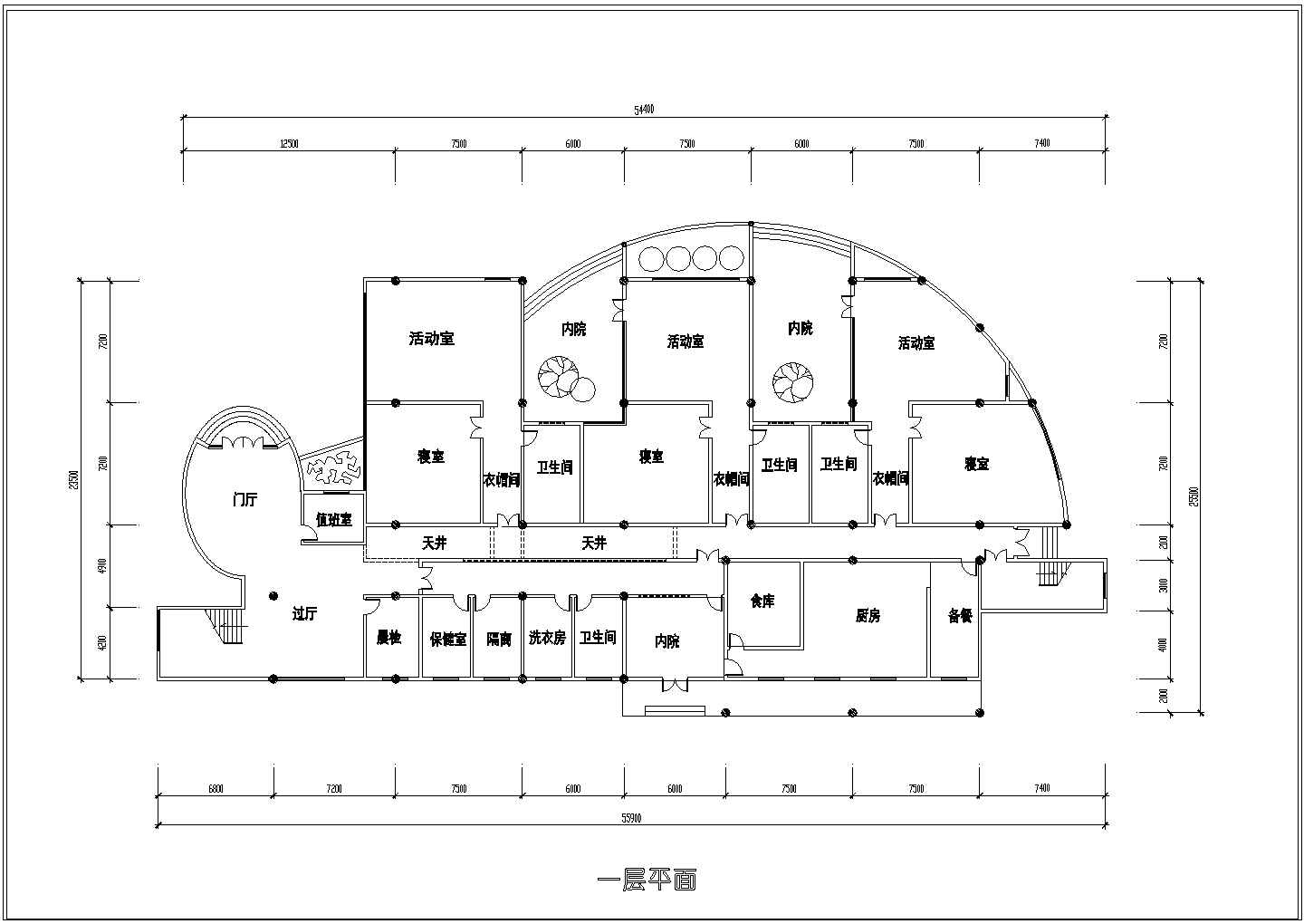 某小区两层幼儿园建筑设计CAD施工图