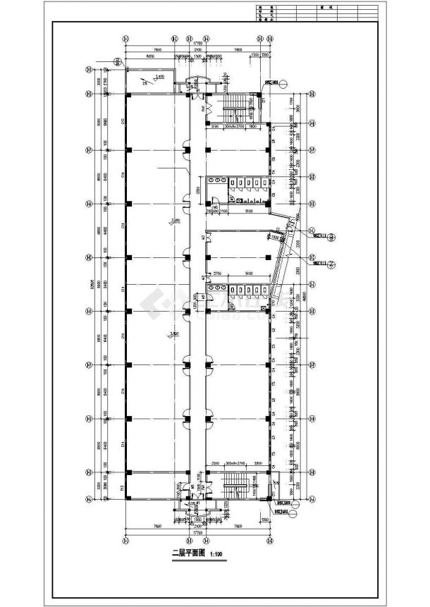 石家庄某中学6300平米7层框架结构宿舍楼建筑设计CAD图纸-图二